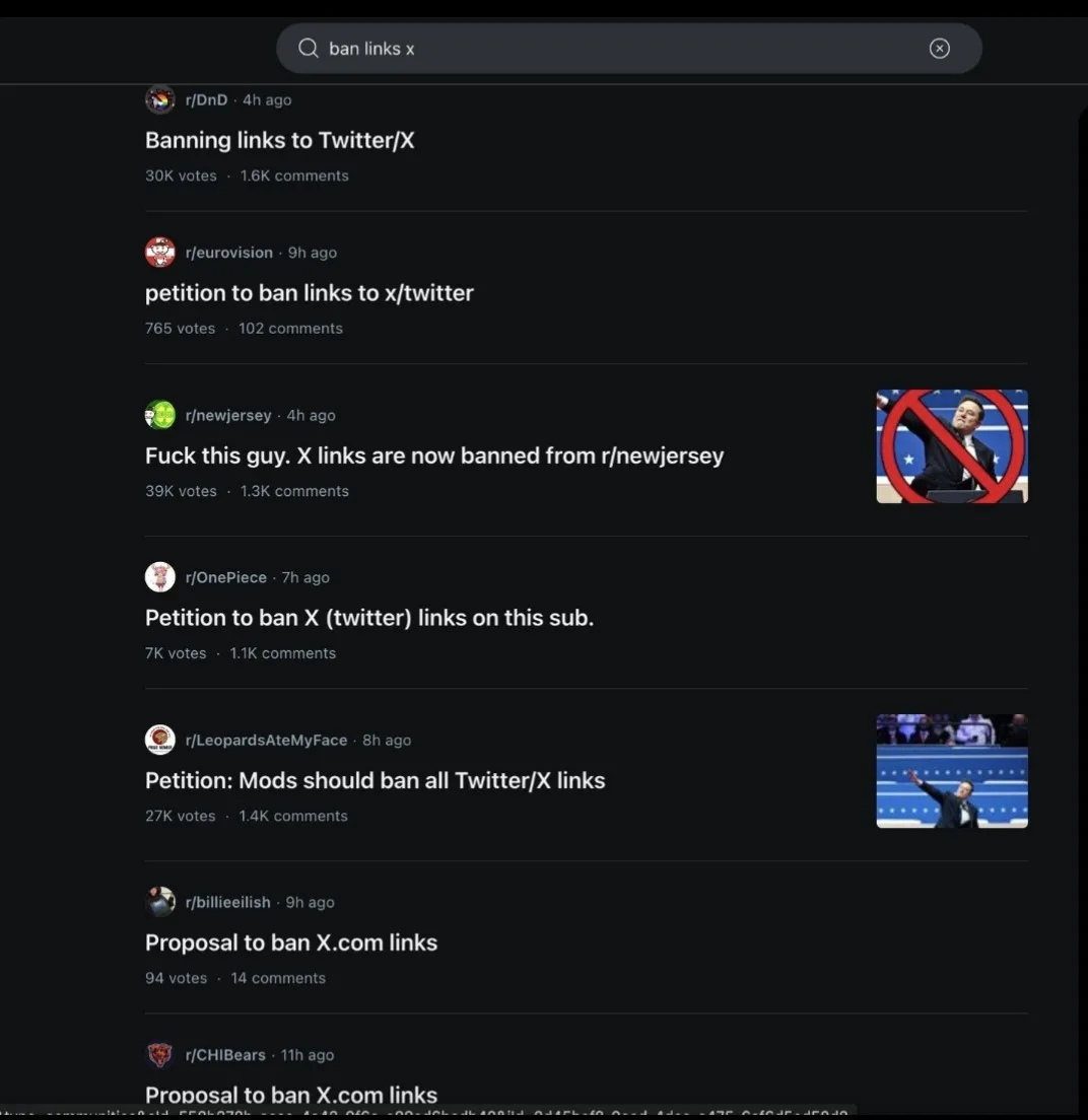 Trending on Reddit: Let's Make Banning Links to X the New Norm
