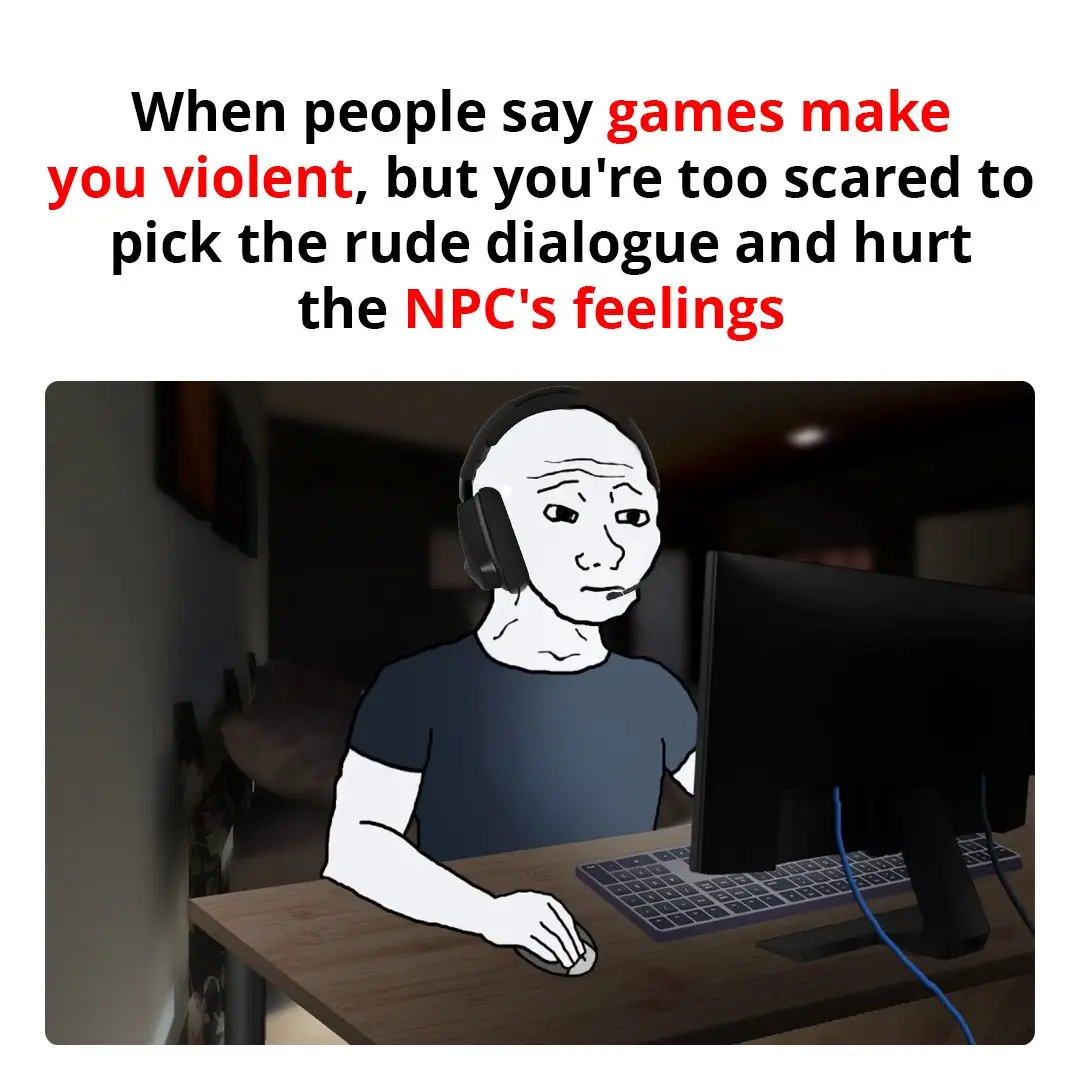 A cartoon man with a worried expression sits at a desk with a computer, wearing headphones and using a mouse. The text above…