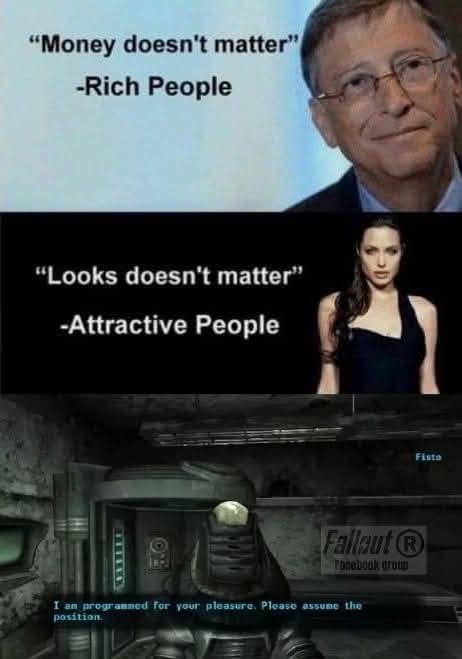 The image is a three-panel meme. The top panel shows Bill Gates with the text 'Money doesn't matter' -Rich People. The…