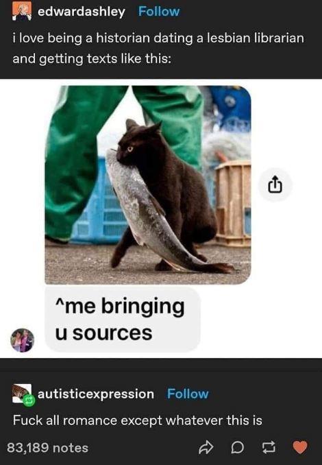 A black cat is holding a large fish in its mouth while sitting on pavement, with a person in green pants standing nearby…