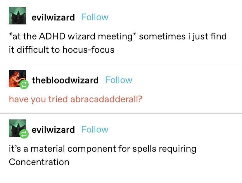 A screenshot of a Reddit-style comment thread where a user named 'evilwizard' complains about difficulty focusing at an ADHD…