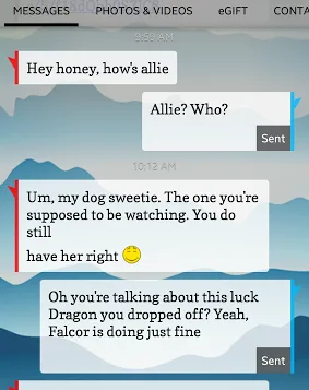 A screenshot of a text message conversation where one person asks 'Hey honey, how's allie' and the other replies 'Allie?…