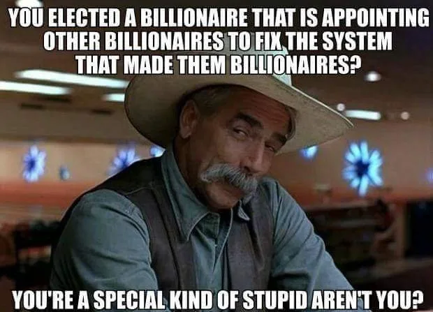 A man with a mustache and cowboy hat stares skeptically at the camera. White text overlaid on the image reads: 'YOU ELECTED…