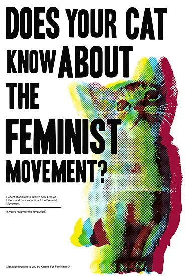 A stylized, colorful, halftone-printed image of a cat's head and shoulders, overlaid with bold black text asking 'DOES YOUR…