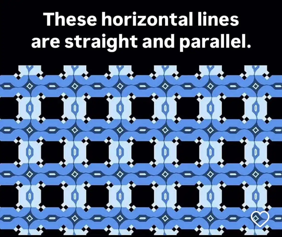 The image displays a repeating geometric pattern of blue, white, and black shapes arranged in horizontal rows. The pattern…