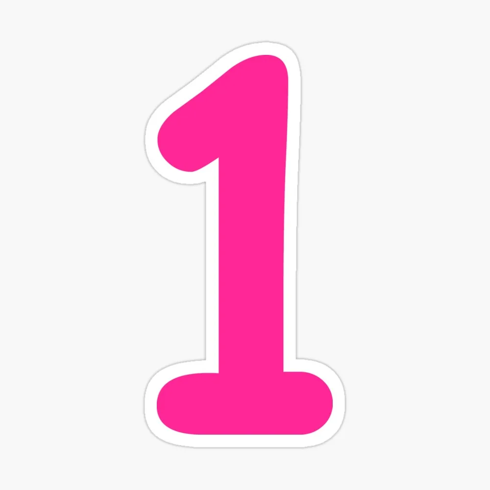 A large, bright pink number one with a white outline, centered on a plain light gray background. There is no overlaid text…