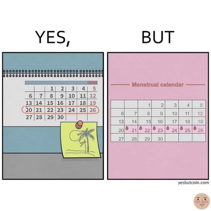 The image is split into two panels. The left panel shows a regular calendar with days 20-26 circled in red, with a yellow…