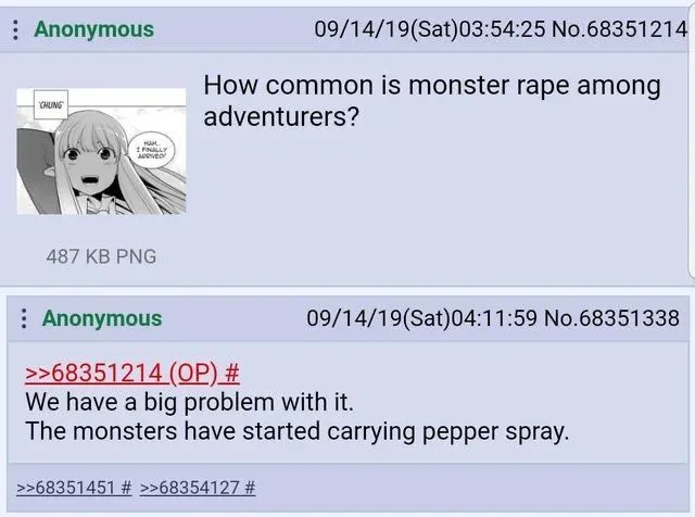 A 4chan post shows a manga panel of a surprised girl with the text 'HAH! I FINALLY ARRIVED!' next to it. The post asks 'How…