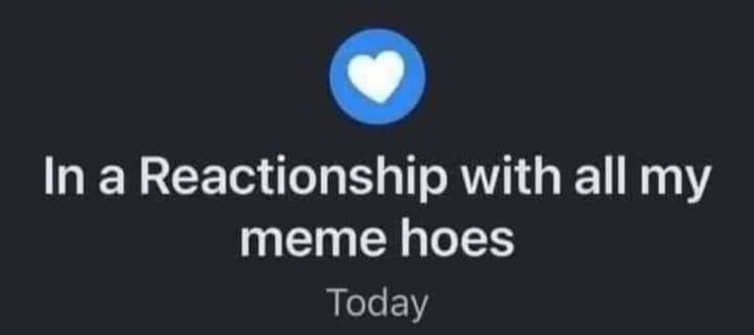 A dark-themed image displays a blue heart icon centered above white text that reads 'In a Relationship with all my meme…