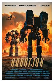 A movie poster parody featuring two giant robots standing in a fiery, apocalyptic landscape. The tagline at the top reads…