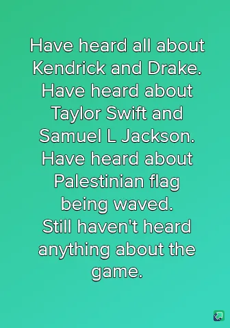 A solid teal background with white text listing various pop culture figures and events, concluding with 'Still haven't heard…