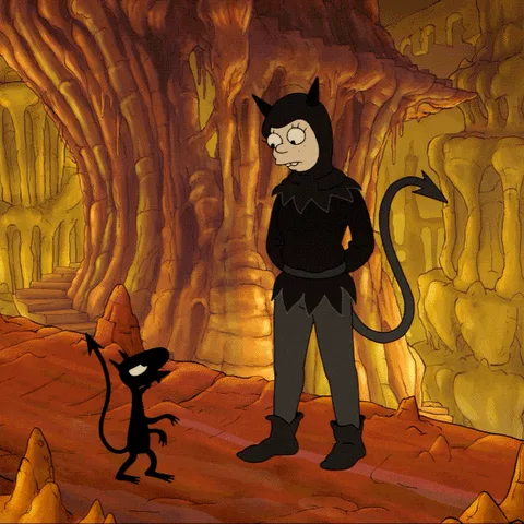 A six-panel comic strip from the animated series 'The Grim Adventures of Billy & Mandy' shows a large devil character and a…
